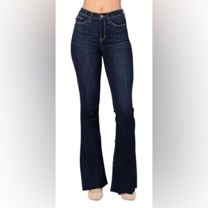 Judy Blue Dark Wash Flare Jeans with Raw Hem